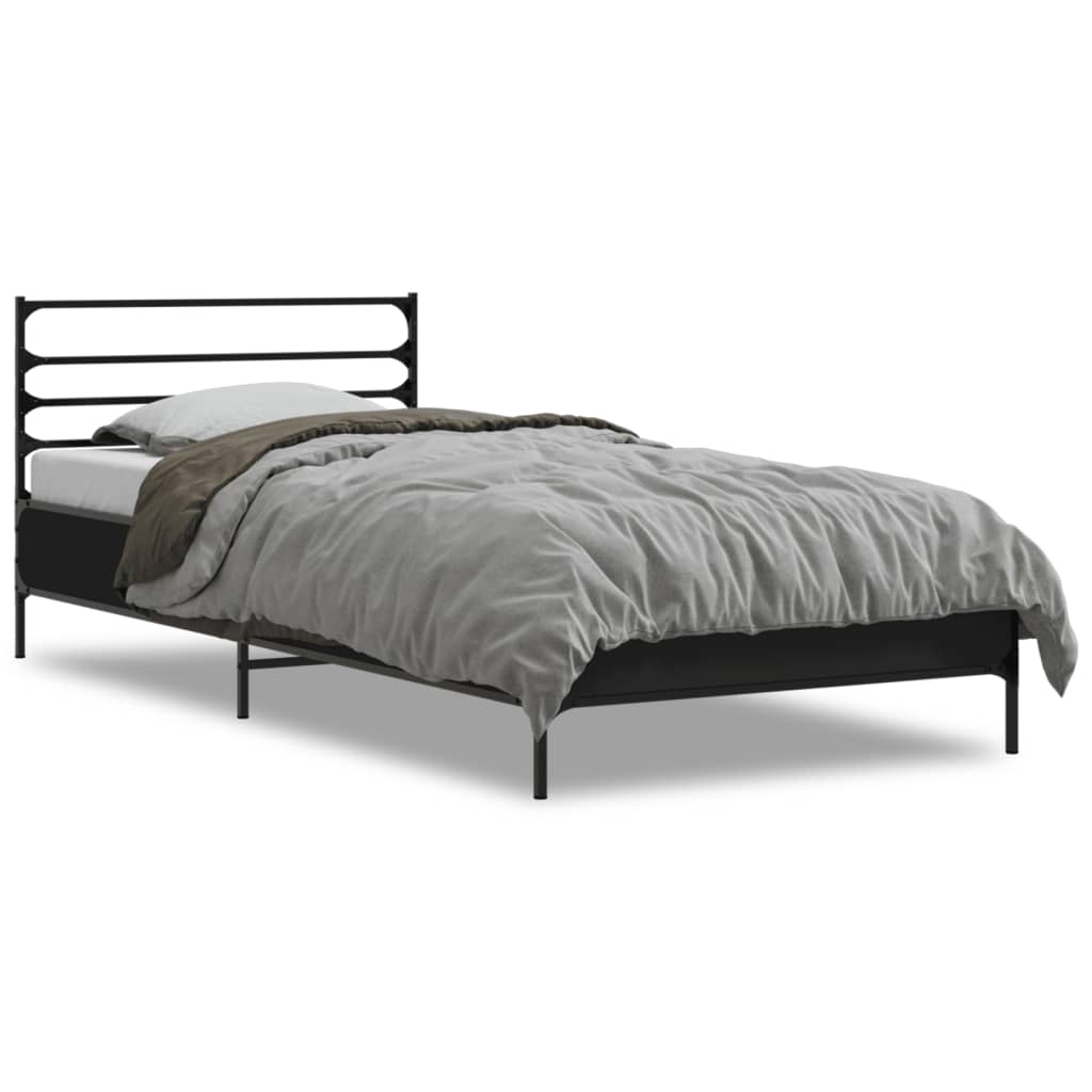 fekete szerelt fa és fém ágykeret 75 x 190 cm