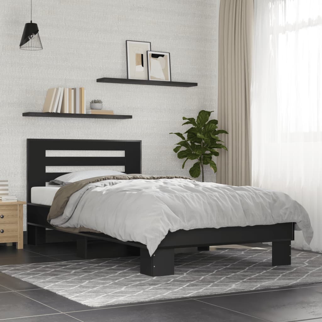 fekete szerelt fa és fém ágykeret 75 x 190 cm