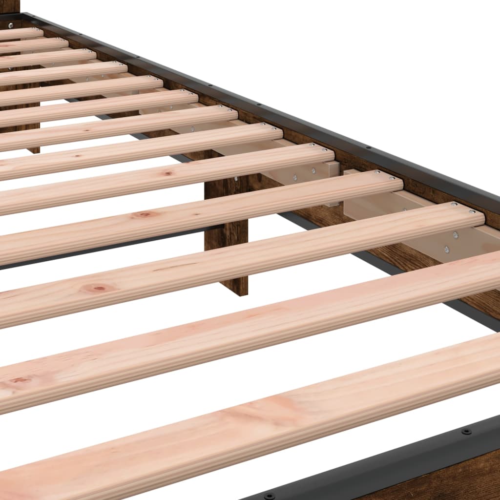 füstös tölgyszínű szerelt fa és fém ágykeret 100 x 200 cm