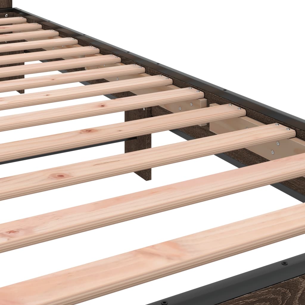 barna tölgyszínű szerelt fa és fém ágykeret 100 x 200 cm