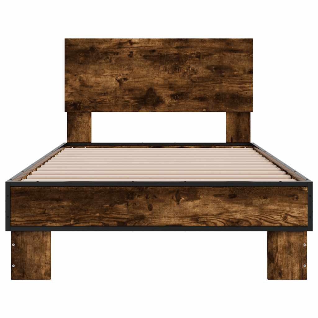 füstös tölgyszínű szerelt fa és fém ágykeret 90 x 200 cm