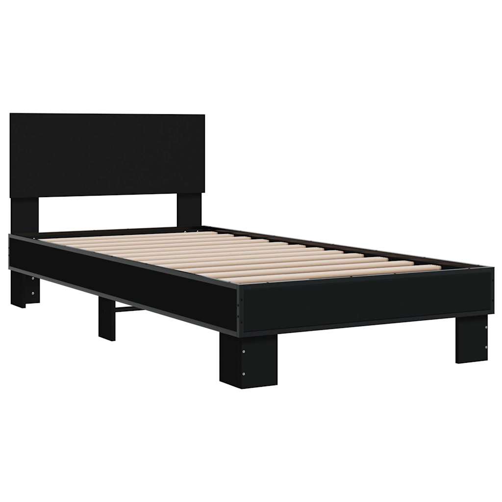 fekete szerelt fa és fém ágykeret 75 x 190 cm