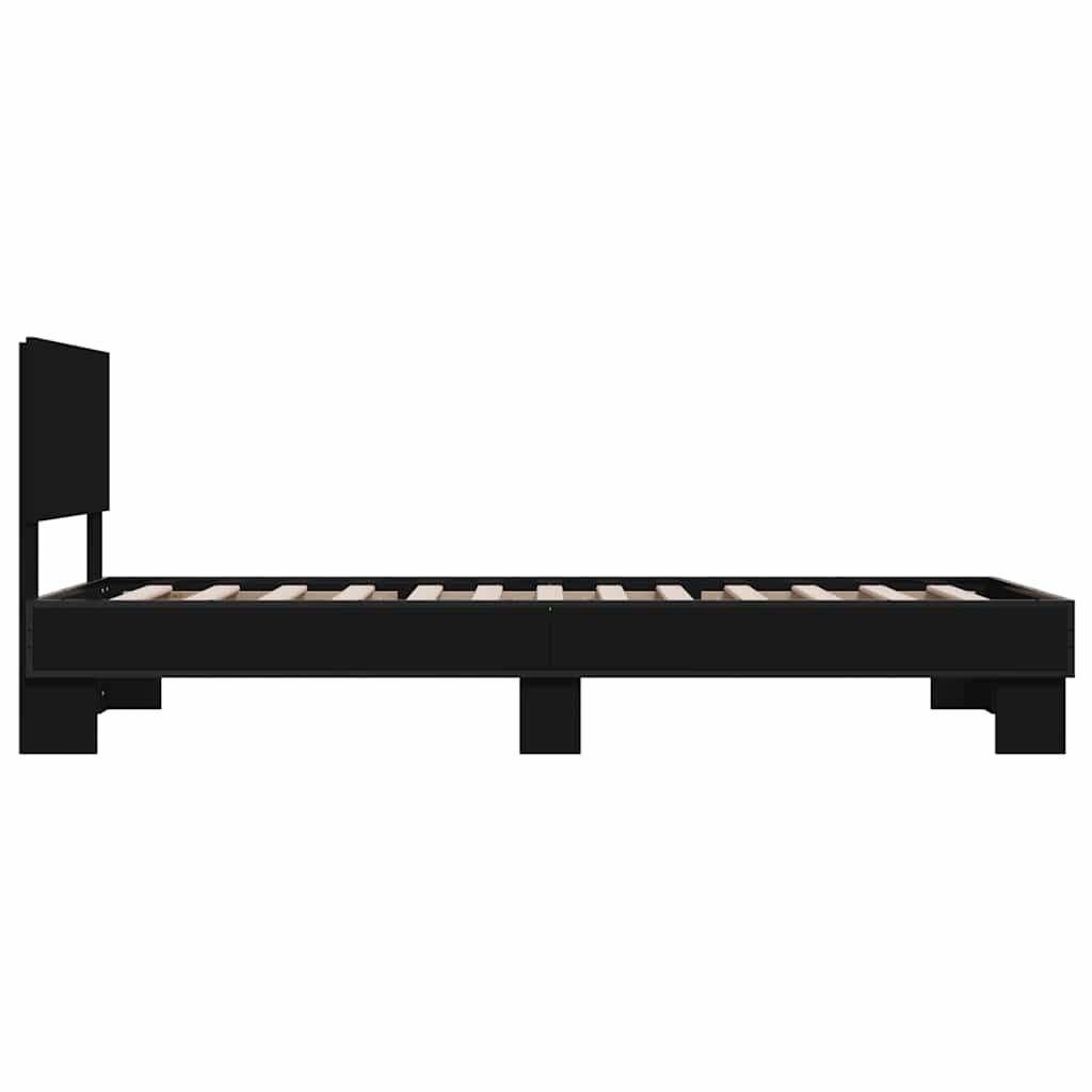 fekete szerelt fa és fém ágykeret 75 x 190 cm