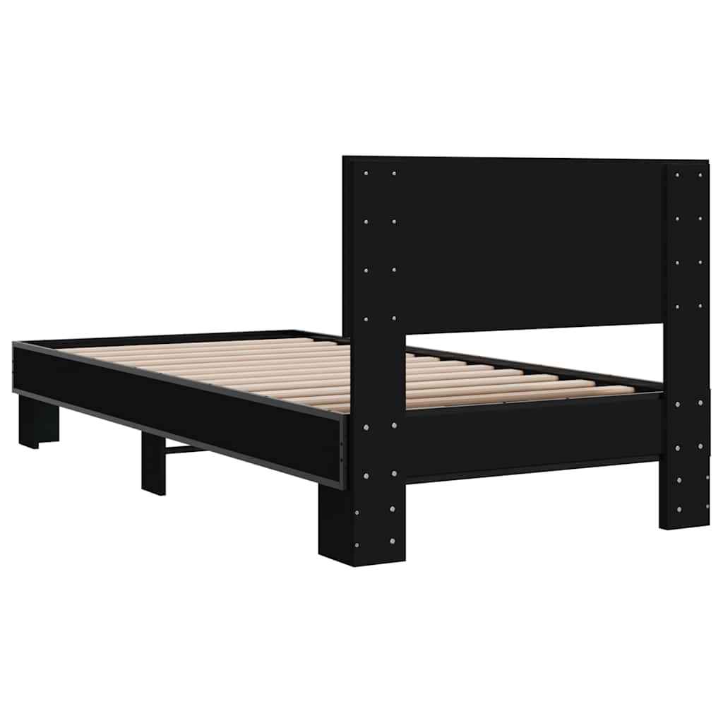 fekete szerelt fa és fém ágykeret 75 x 190 cm