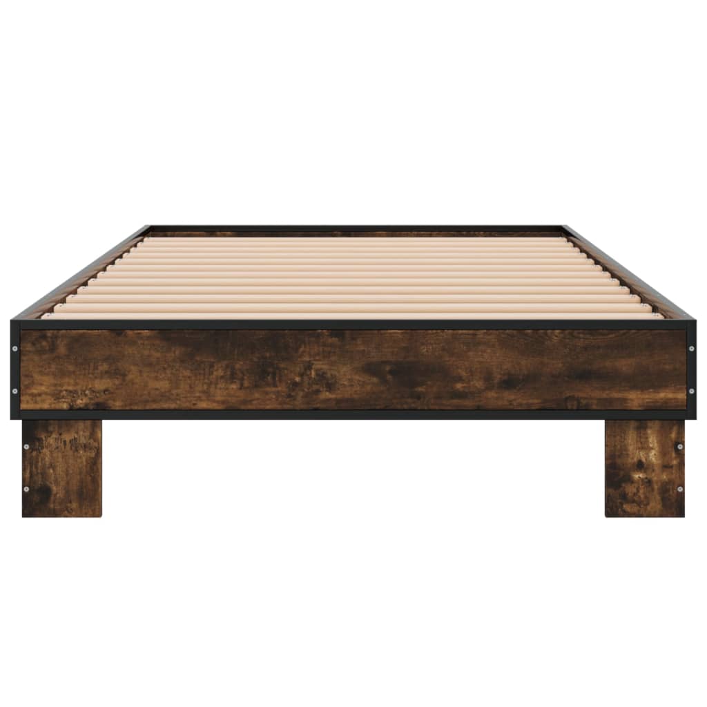 füstös tölgyszínű szerelt fa és fém ágykeret 100 x 200 cm