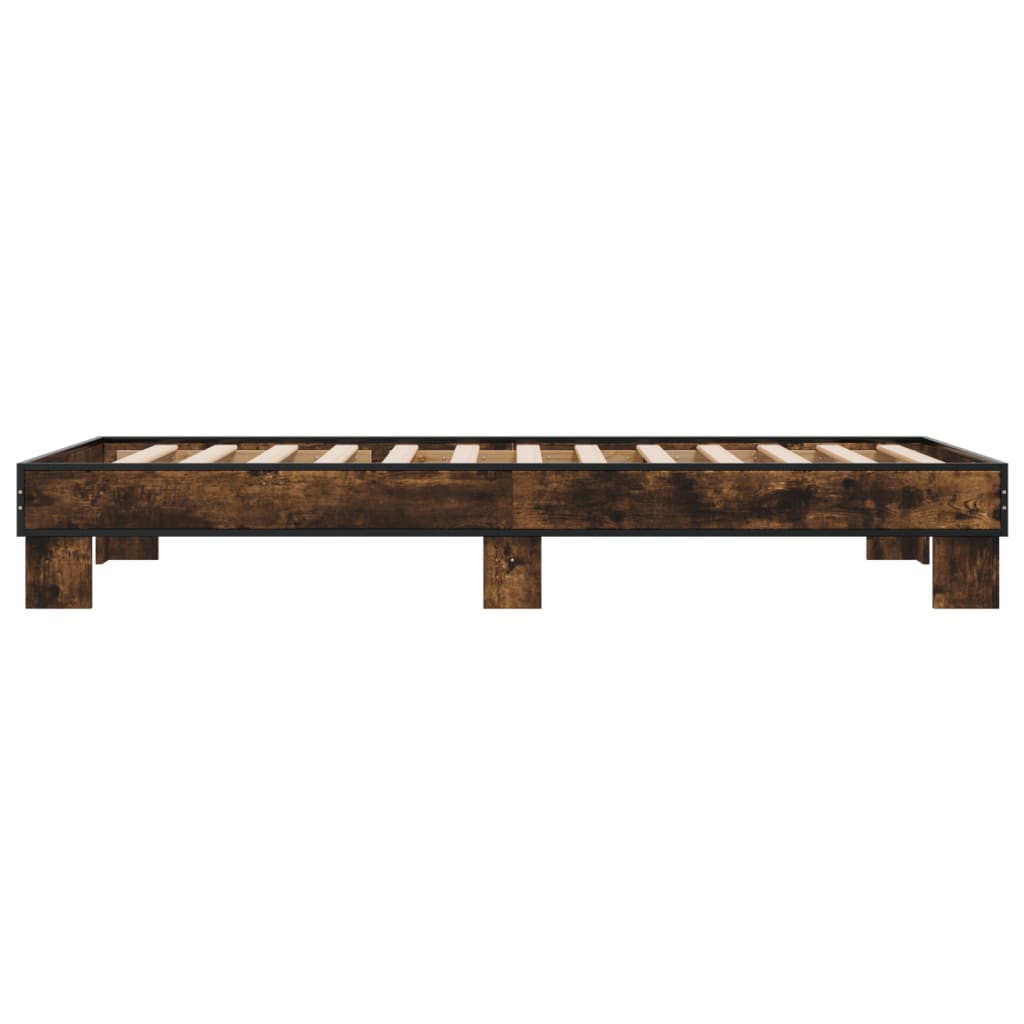 füstös tölgyszínű szerelt fa és fém ágykeret 100 x 200 cm