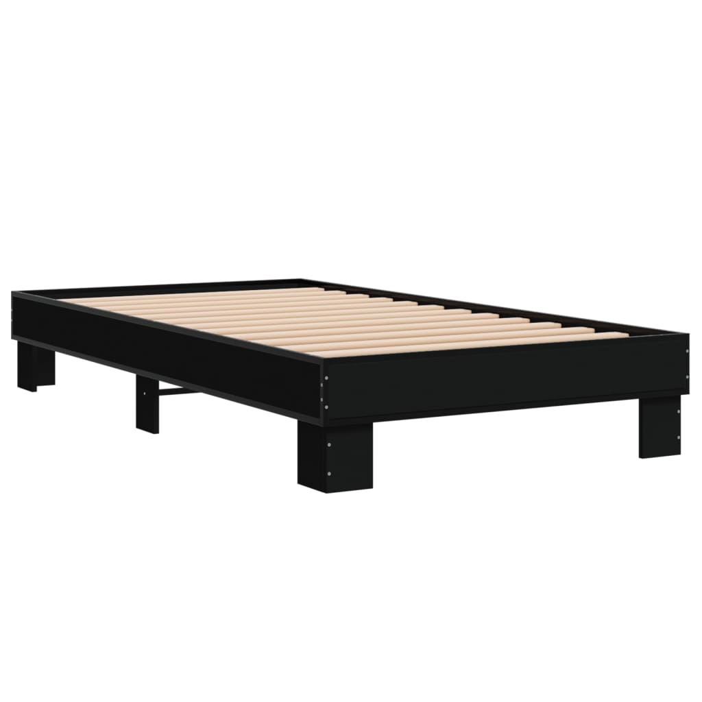 fekete szerelt fa és fém ágykeret 90 x 200 cm