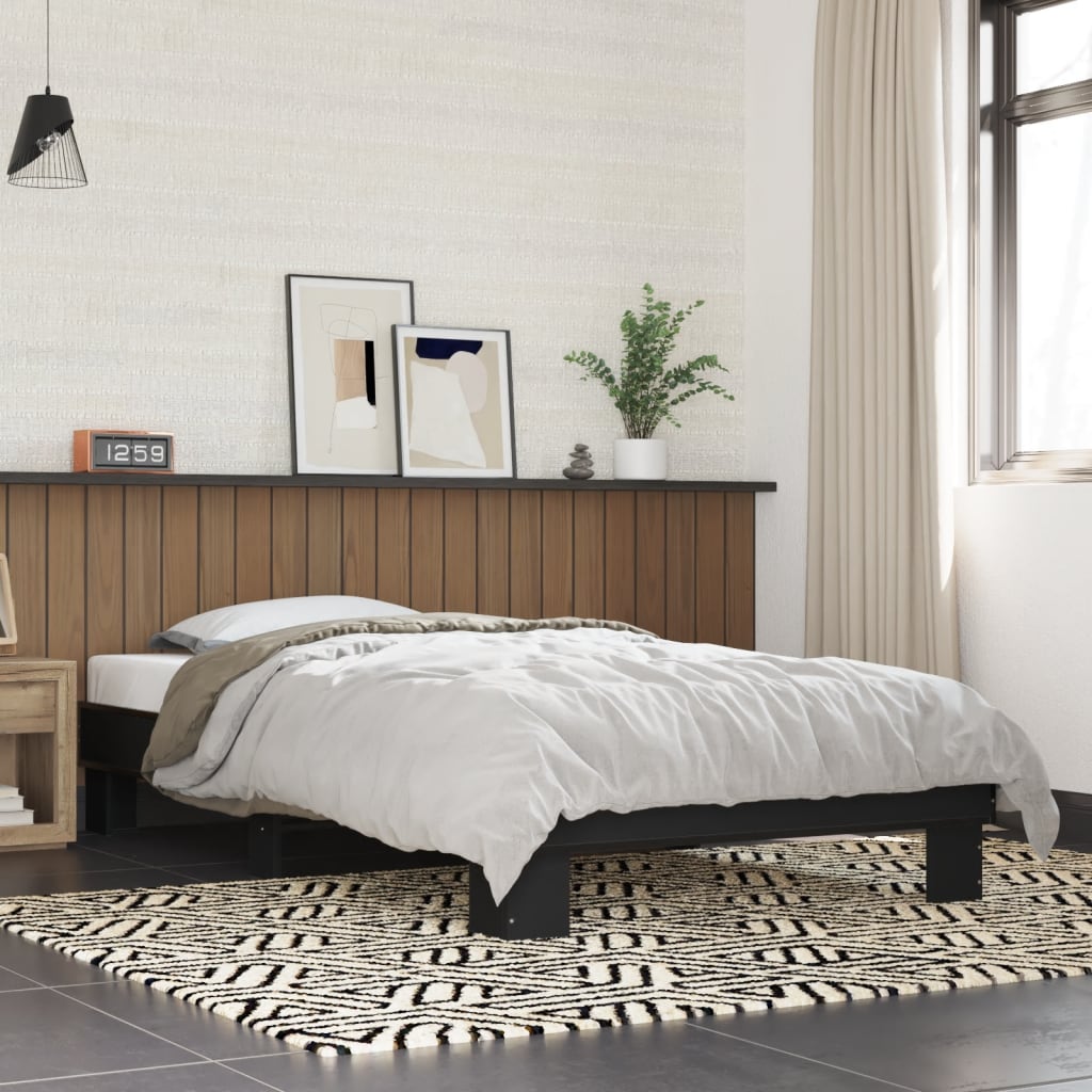 fekete szerelt fa és fém ágykeret 90 x 200 cm