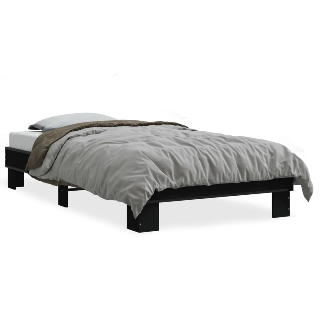 fekete szerelt fa és fém ágykeret 75 x 190 cm