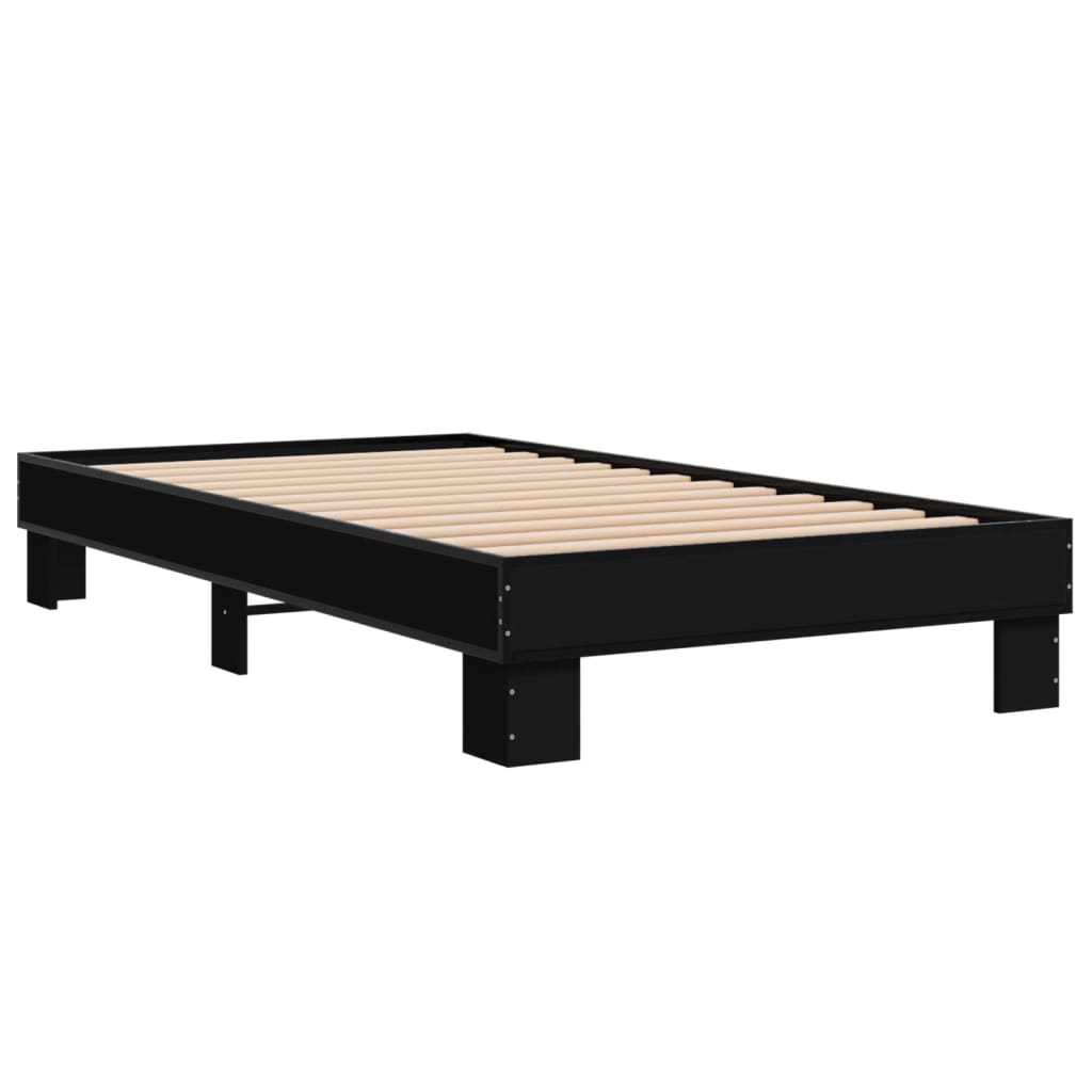 fekete szerelt fa és fém ágykeret 75 x 190 cm