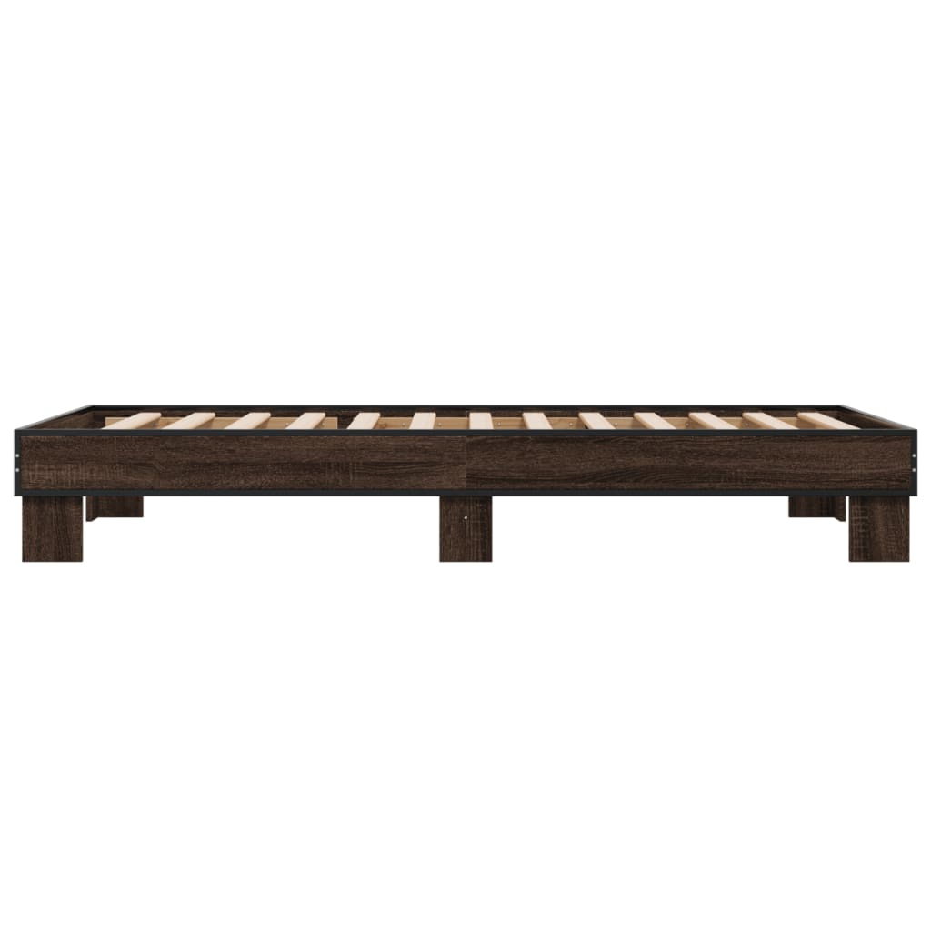 barna tölgyszínű szerelt fa és fém ágykeret 75 x 190 cm