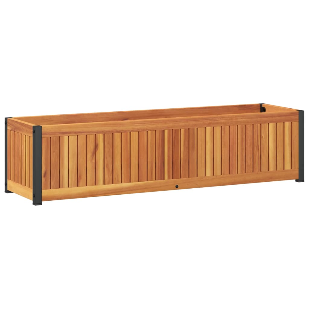 tömör akácfa és acélkerti virágtartó 110 x 30 x 27,5 cm