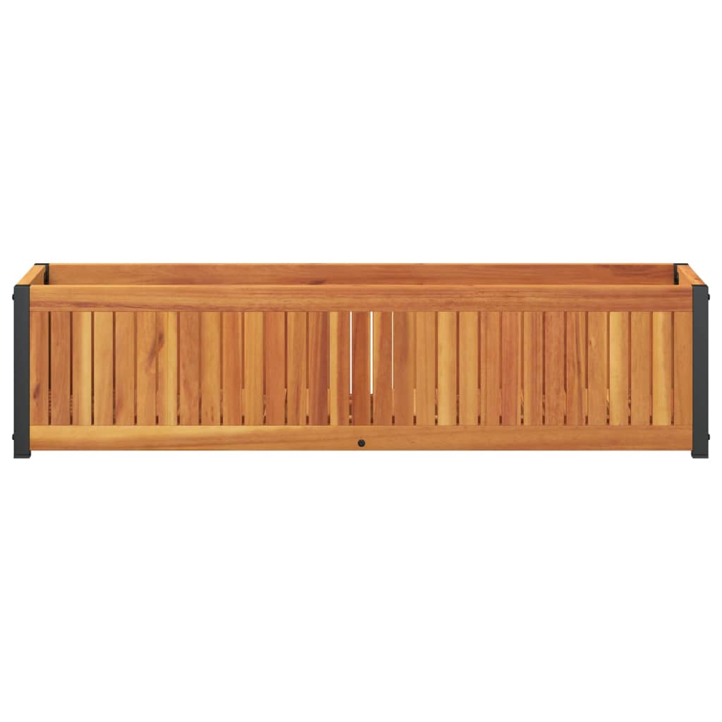 tömör akácfa és acélkerti virágtartó 110 x 30 x 27,5 cm