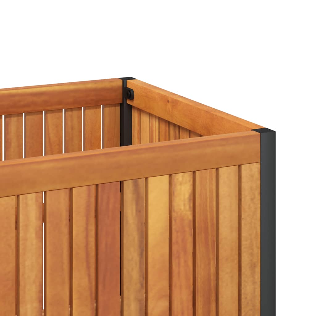 tömör akácfa és acélkerti virágtartó 110 x 30 x 27,5 cm