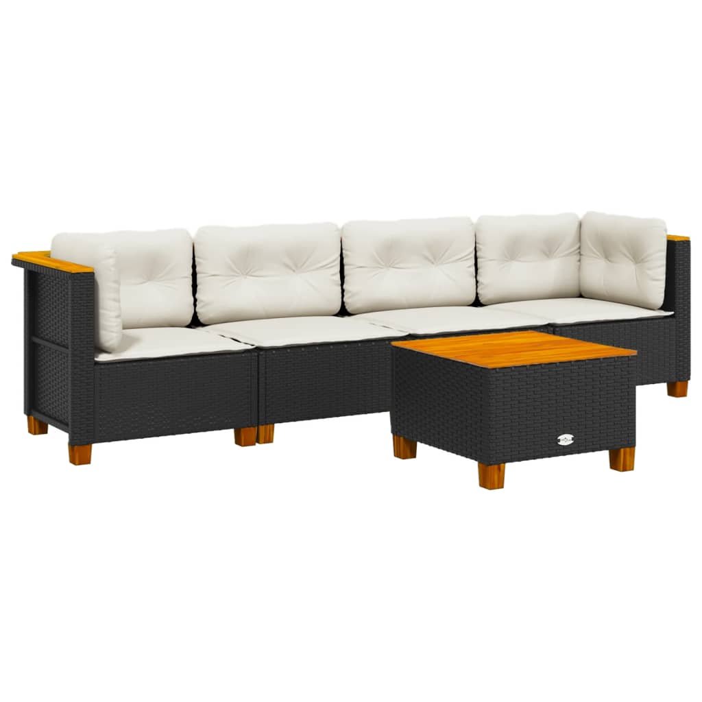 5 részes fekete polyrattan kerti kanapészett párnákkal