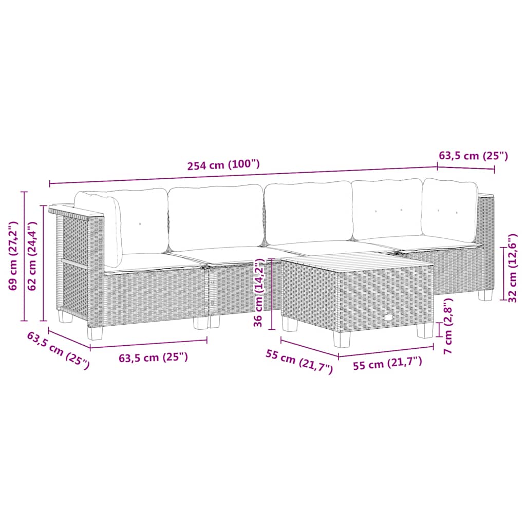 5 részes bézs polyrattan kerti ülőgarnitúra párnákkal