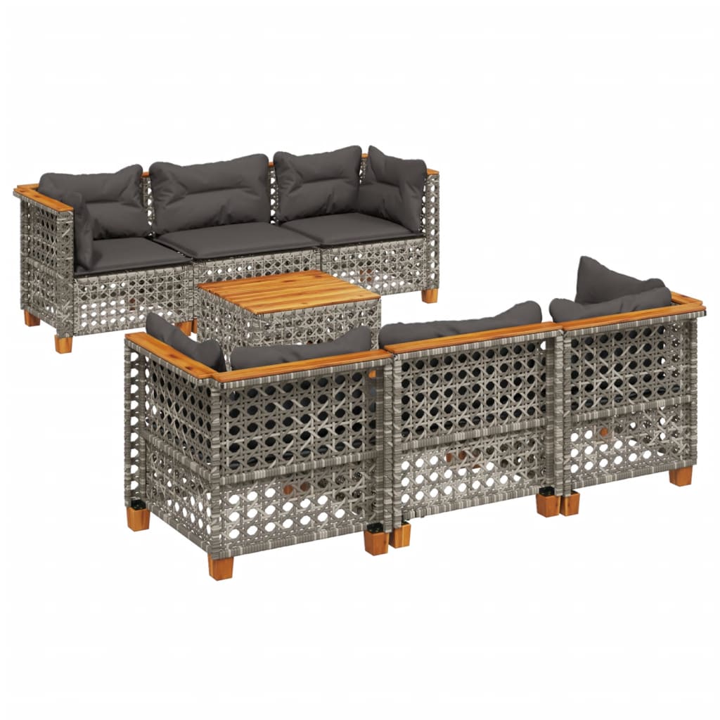7 részes szürke polyrattan kerti ülőgarnitúra párnákkal