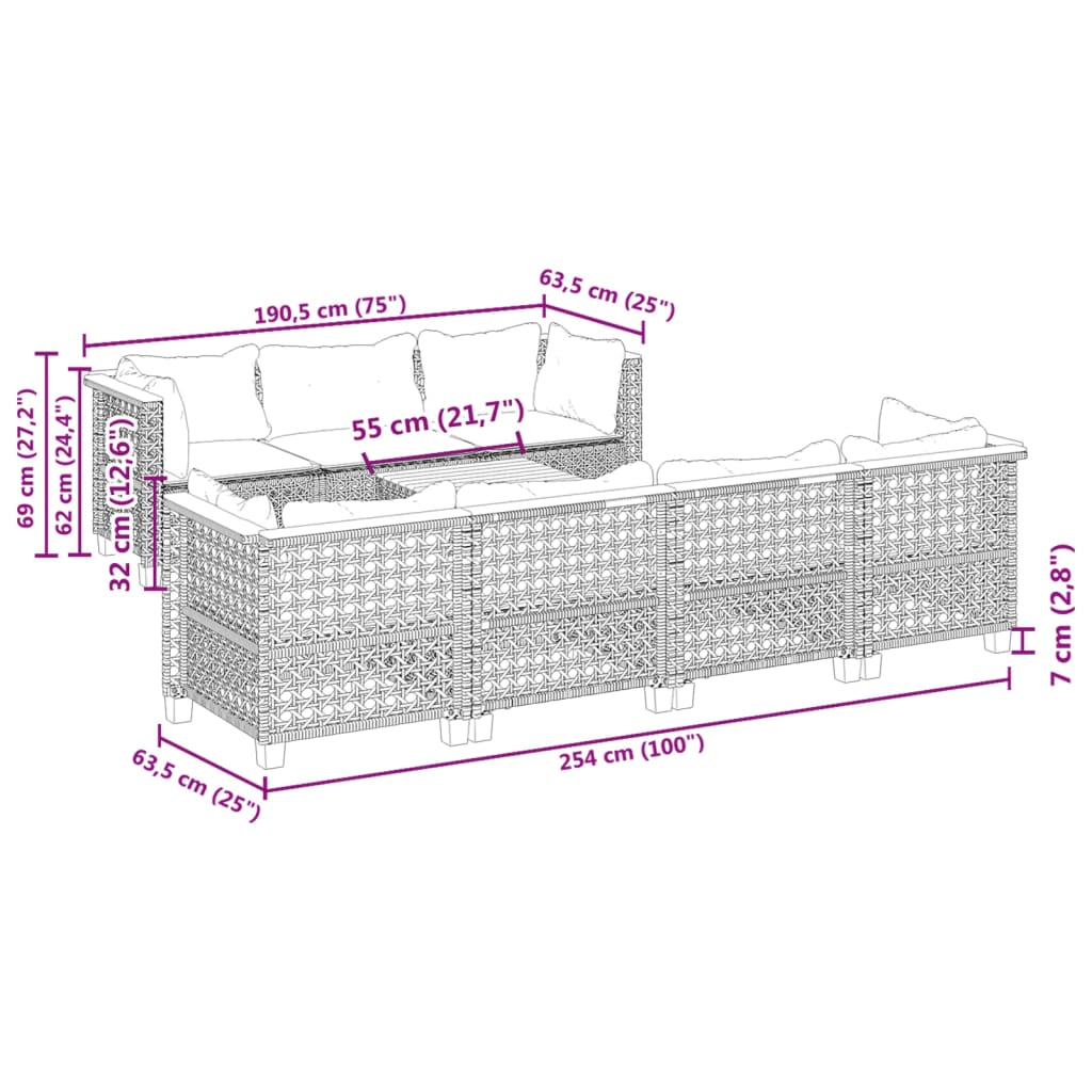 8 részes szürke polyrattan kerti ülőgarnitúra párnákkal