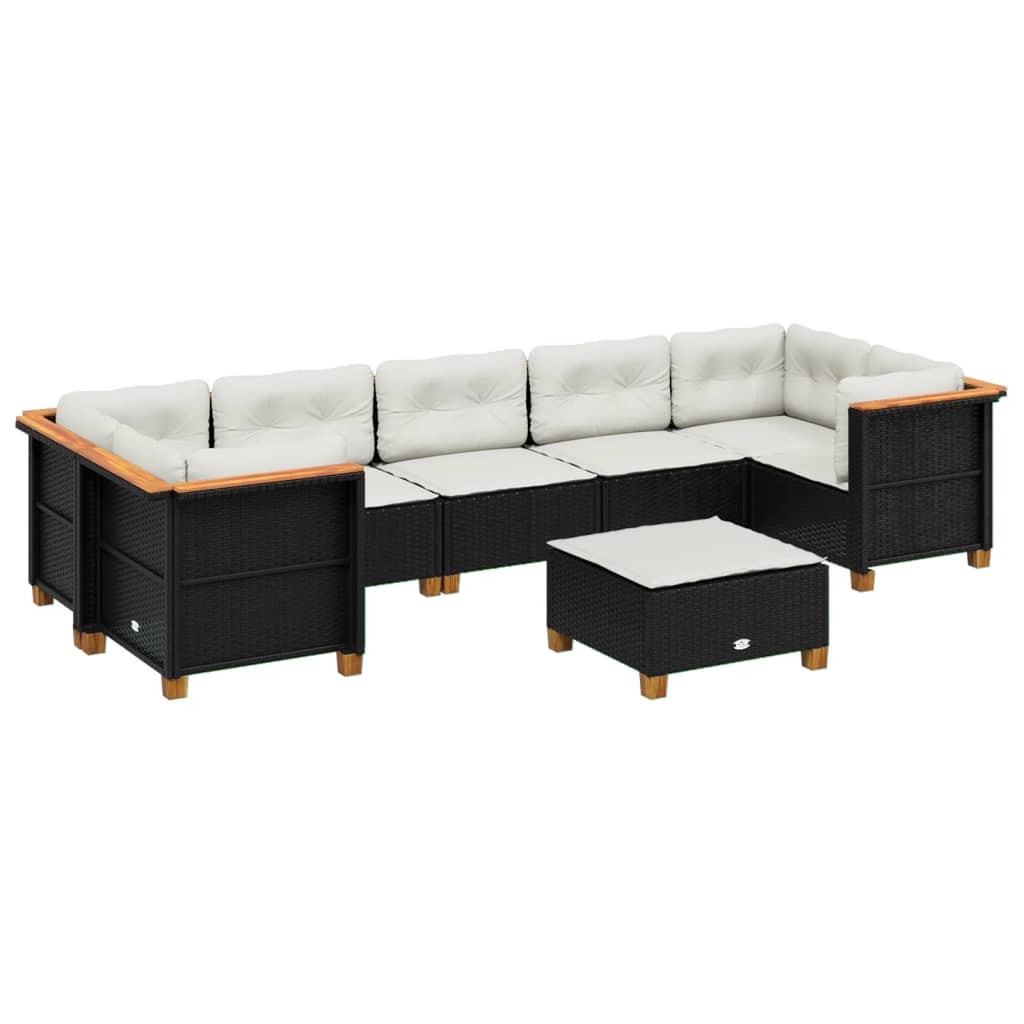 8 részes fekete polyrattan kerti ülőgarnitúra párnákkal