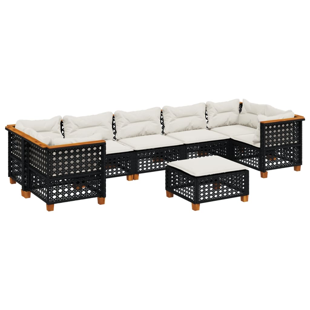 8 részes fekete polyrattan kerti ülőgarnitúra párnákkal