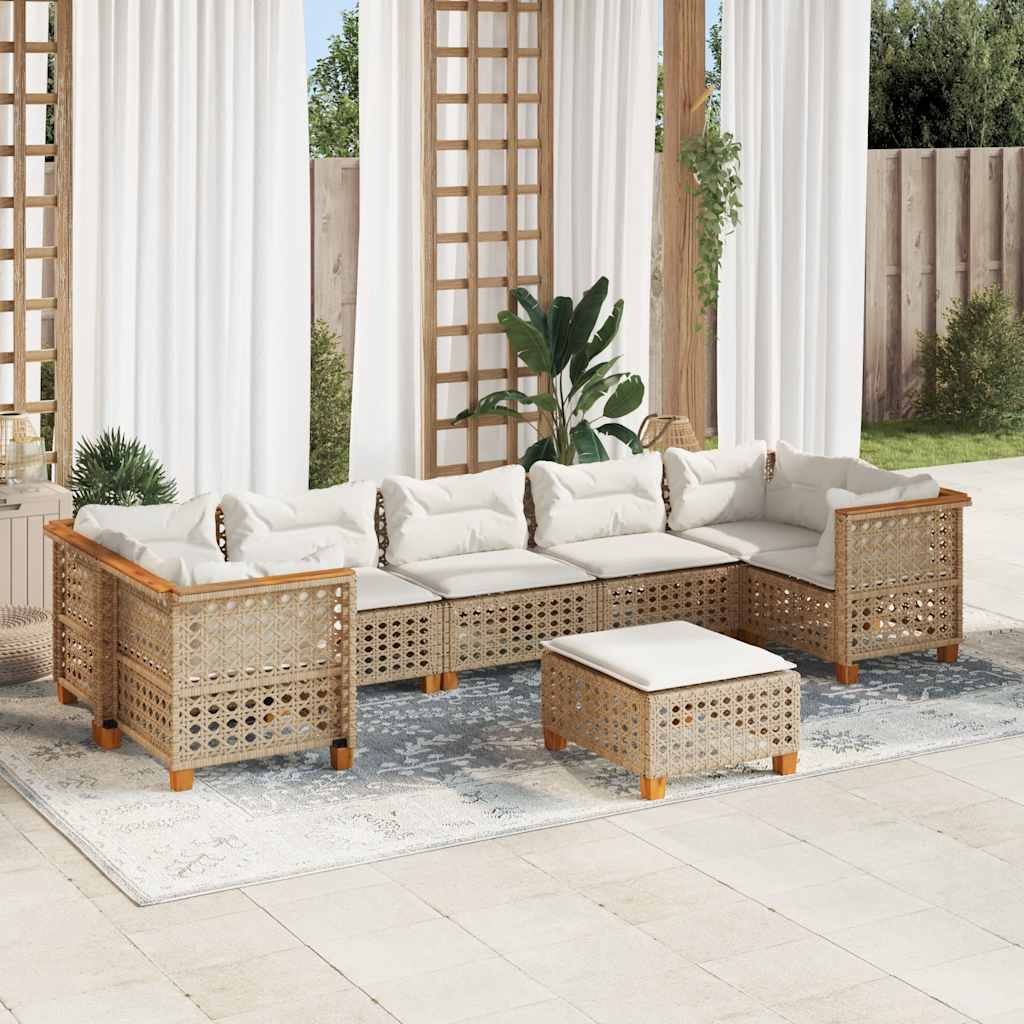 8 részes bézs polyrattan kerti ülőgarnitúra párnával