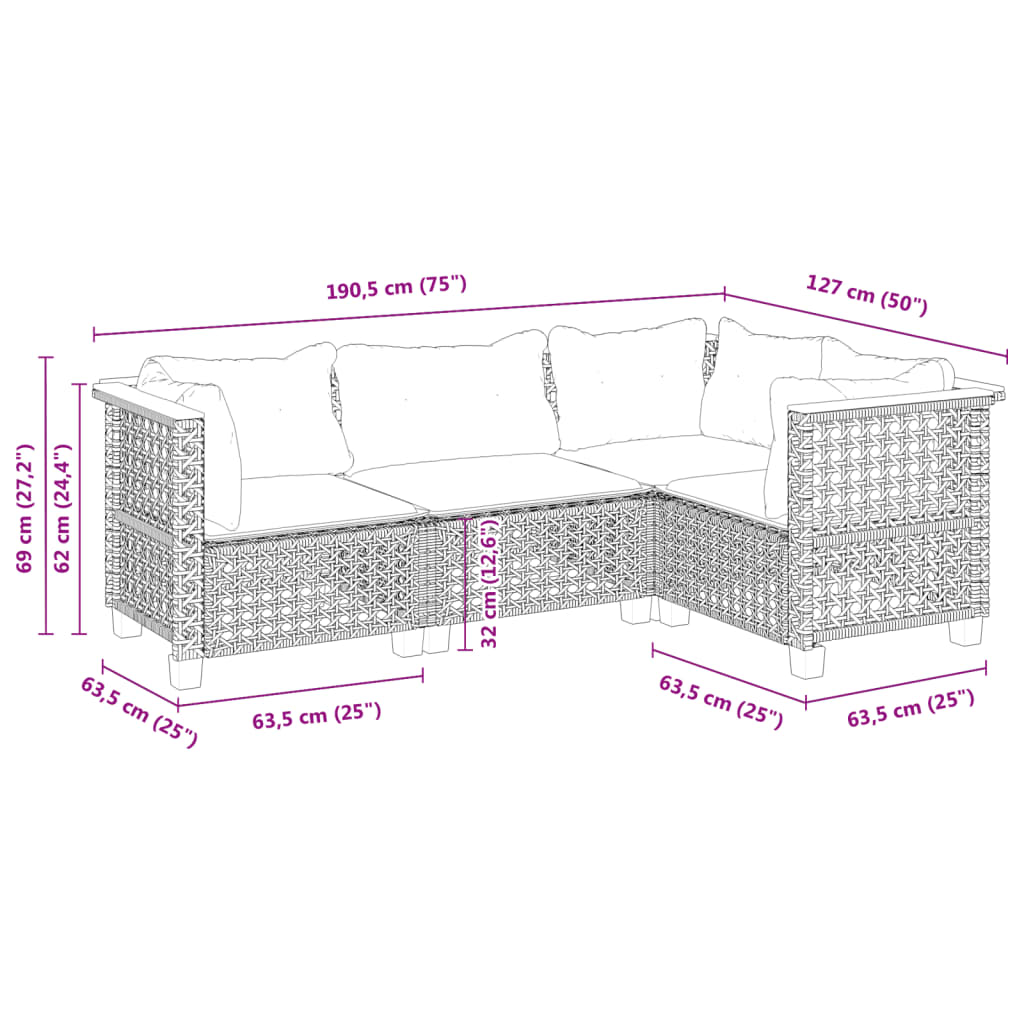 4 részes szürke polyrattan kerti ülőgarnitúra párnákkal