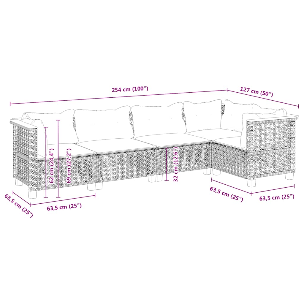 5 részes bézs polyrattan kerti ülőgarnitúra párnákkal
