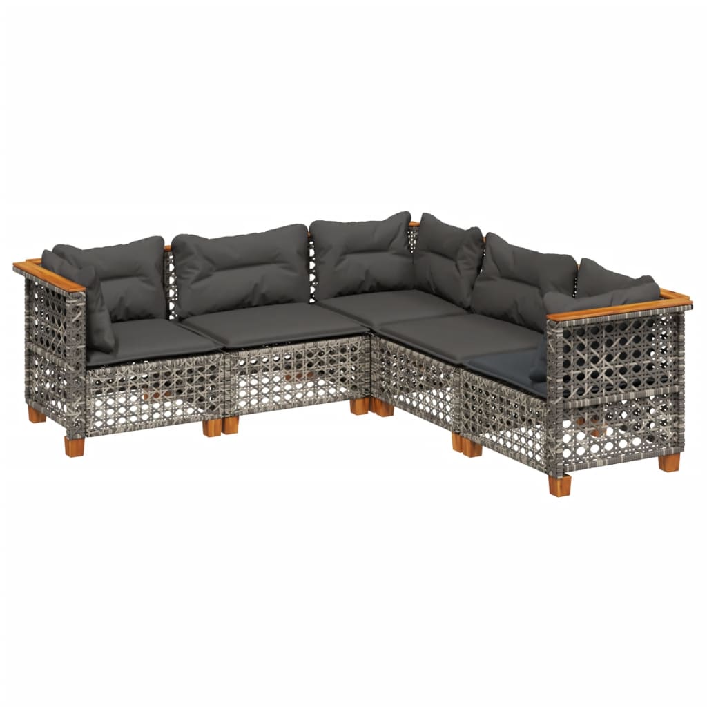 5 részes szürke polyrattan kerti ülőgarnitúra párnákkal