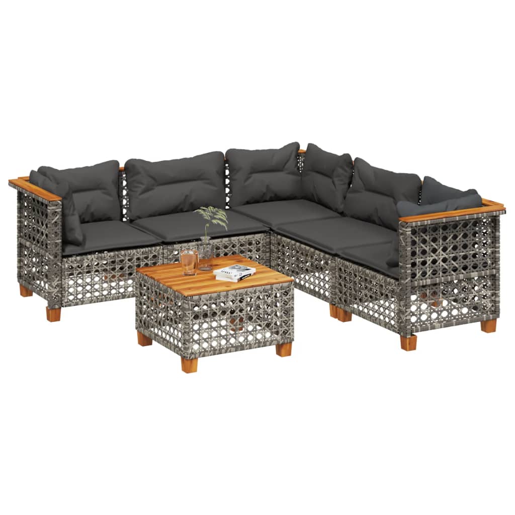 6 részes szürke polyrattan kerti ülőgarnitúra párnákkal