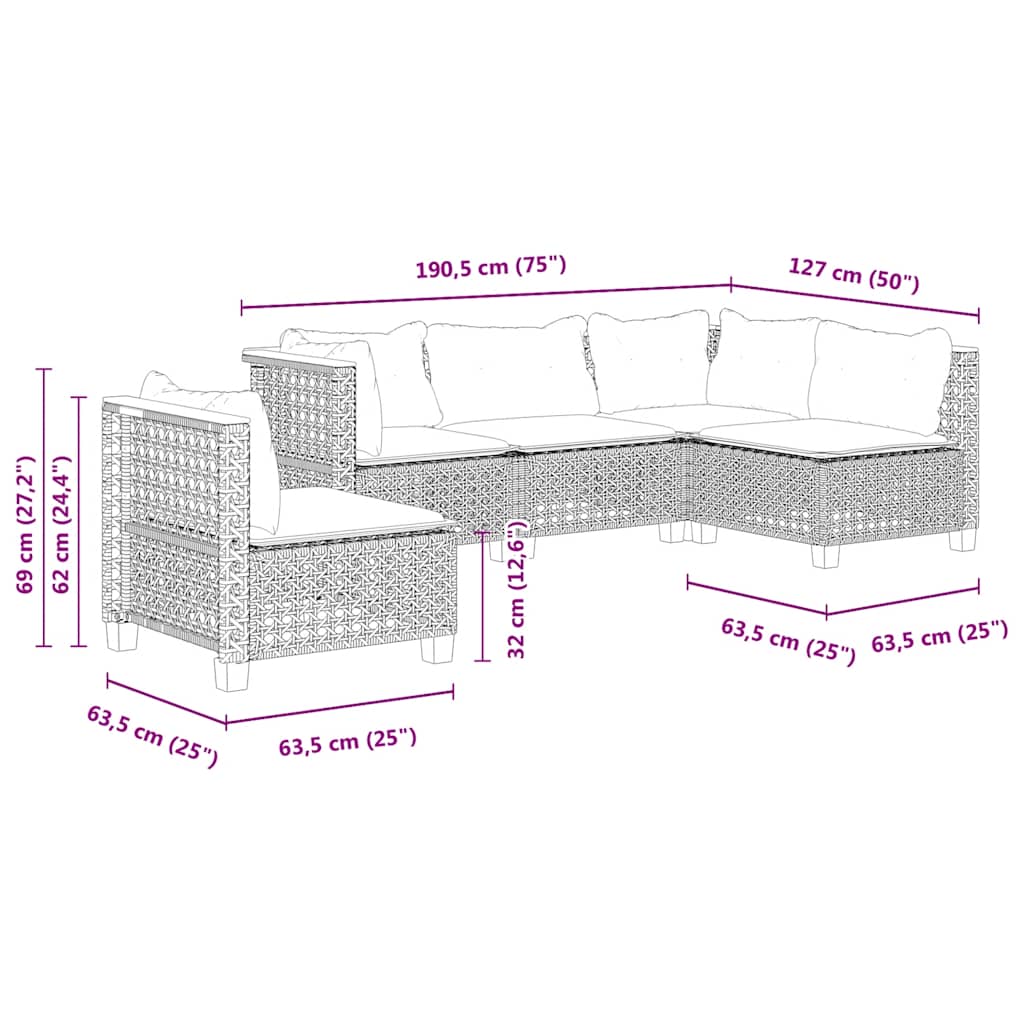 5 részes bézs polyrattan kerti ülőgarnitúra párnákkal