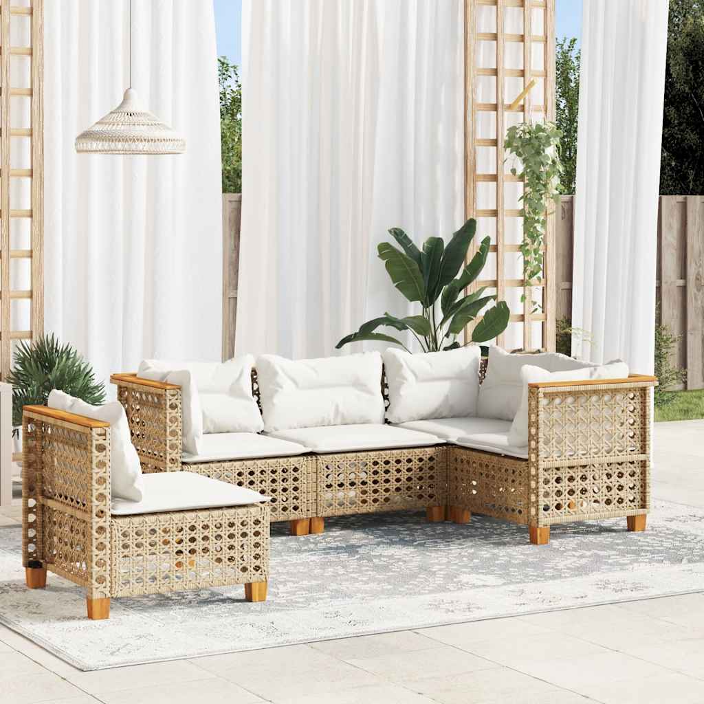 5 részes bézs polyrattan kerti ülőgarnitúra párnákkal