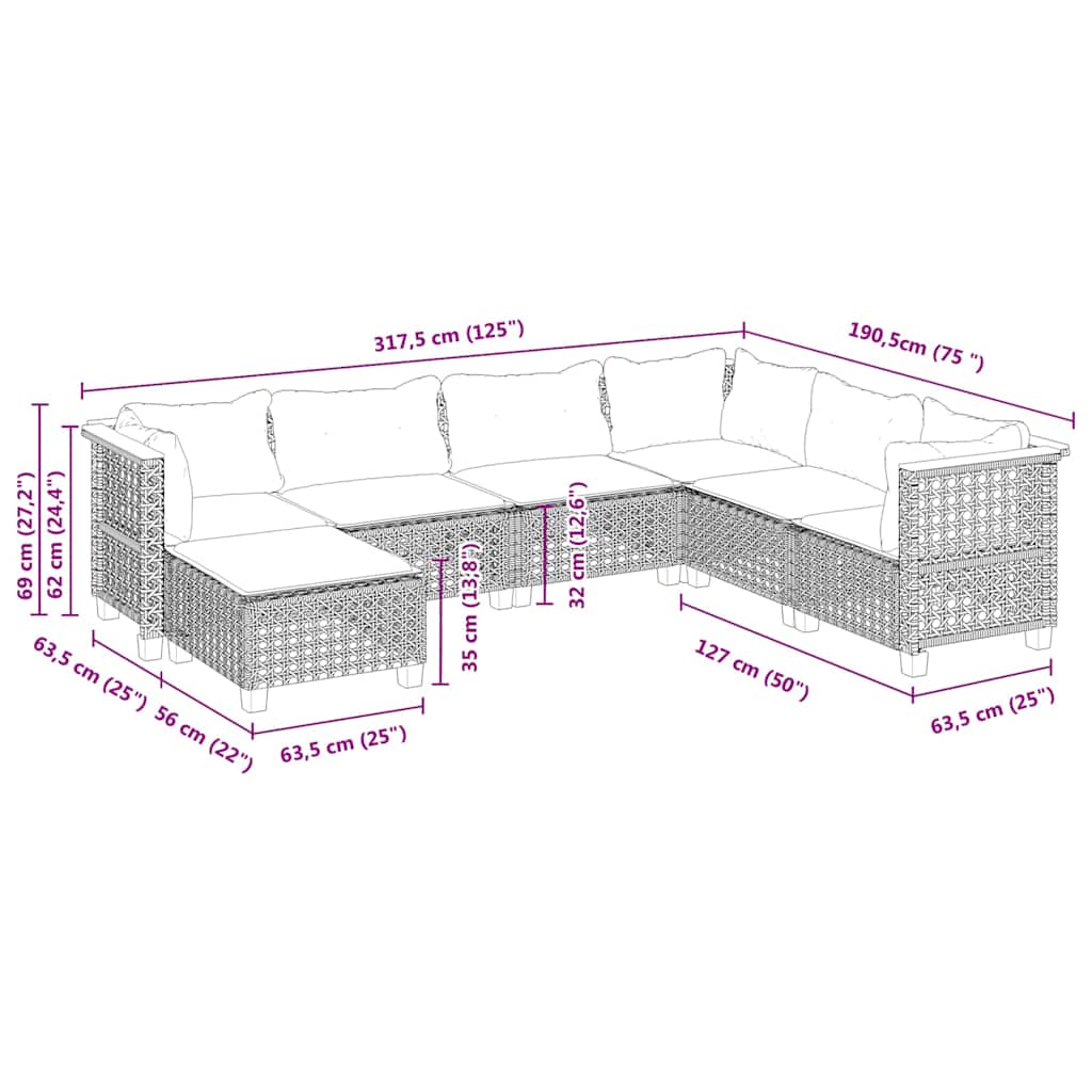 7 részes bézs polyrattan kerti ülőgarnitúra párnákkal