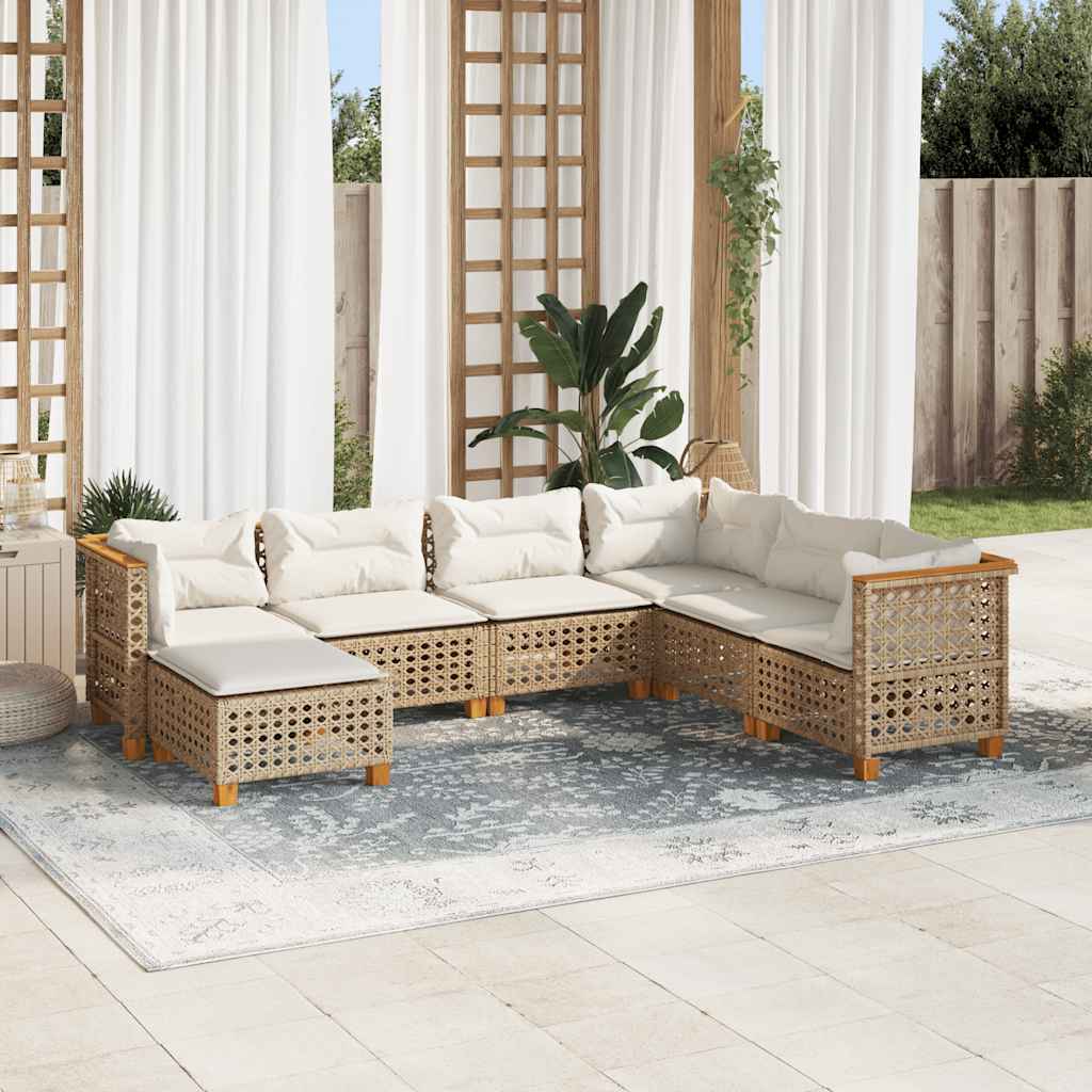 7 részes bézs polyrattan kerti ülőgarnitúra párnákkal