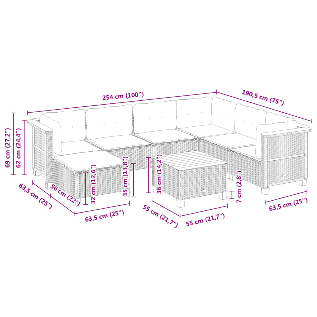 8 részes fekete polyrattan kerti ülőgarnitúra párnákkal