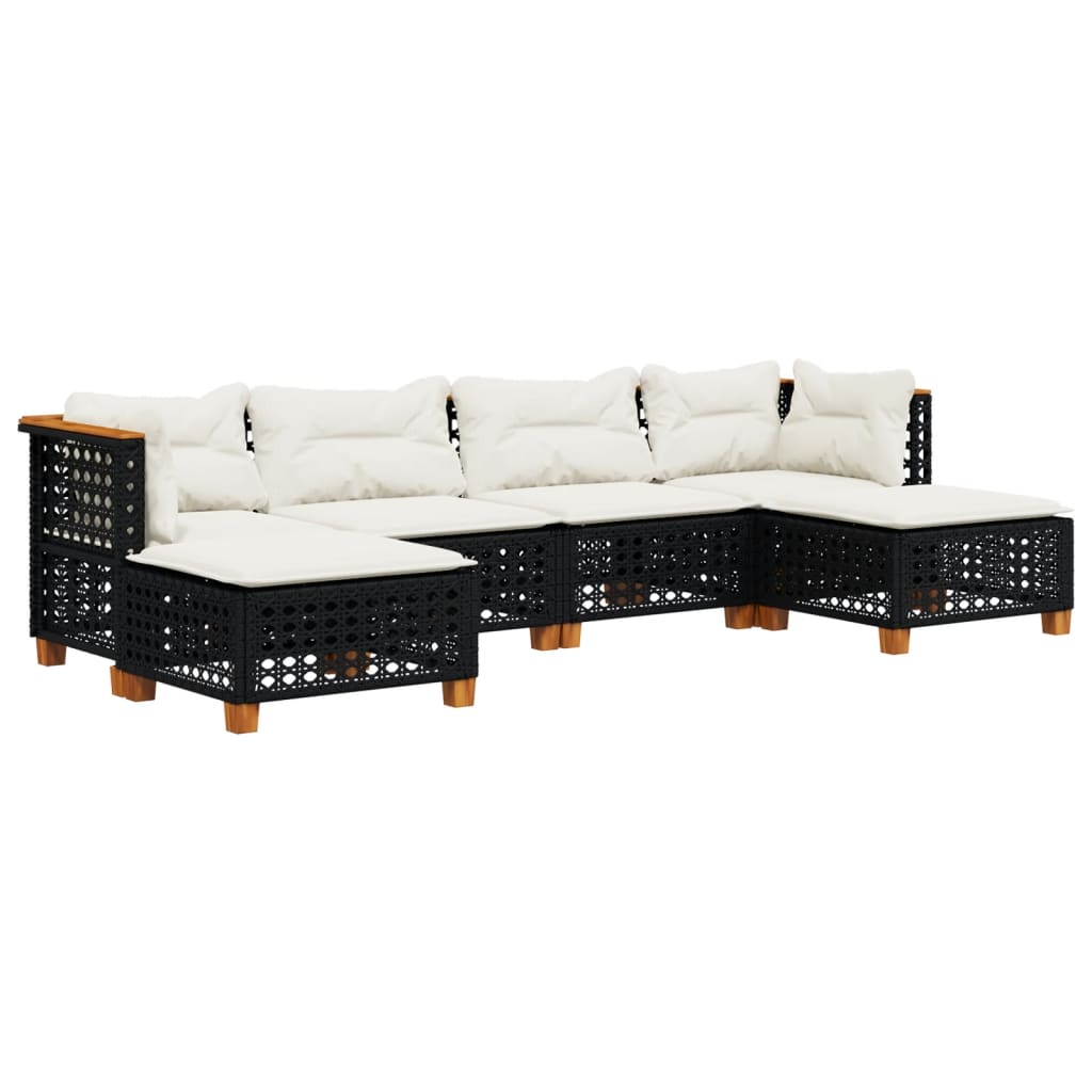 6 részes fekete polyrattan kerti ülőgarnitúra párnákkal