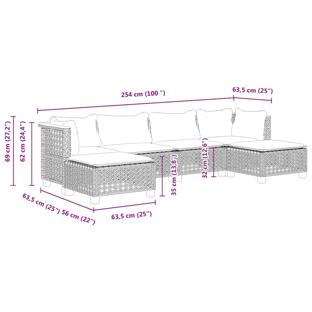 6 részes bézs polyrattan kerti ülőgarnitúra párnával