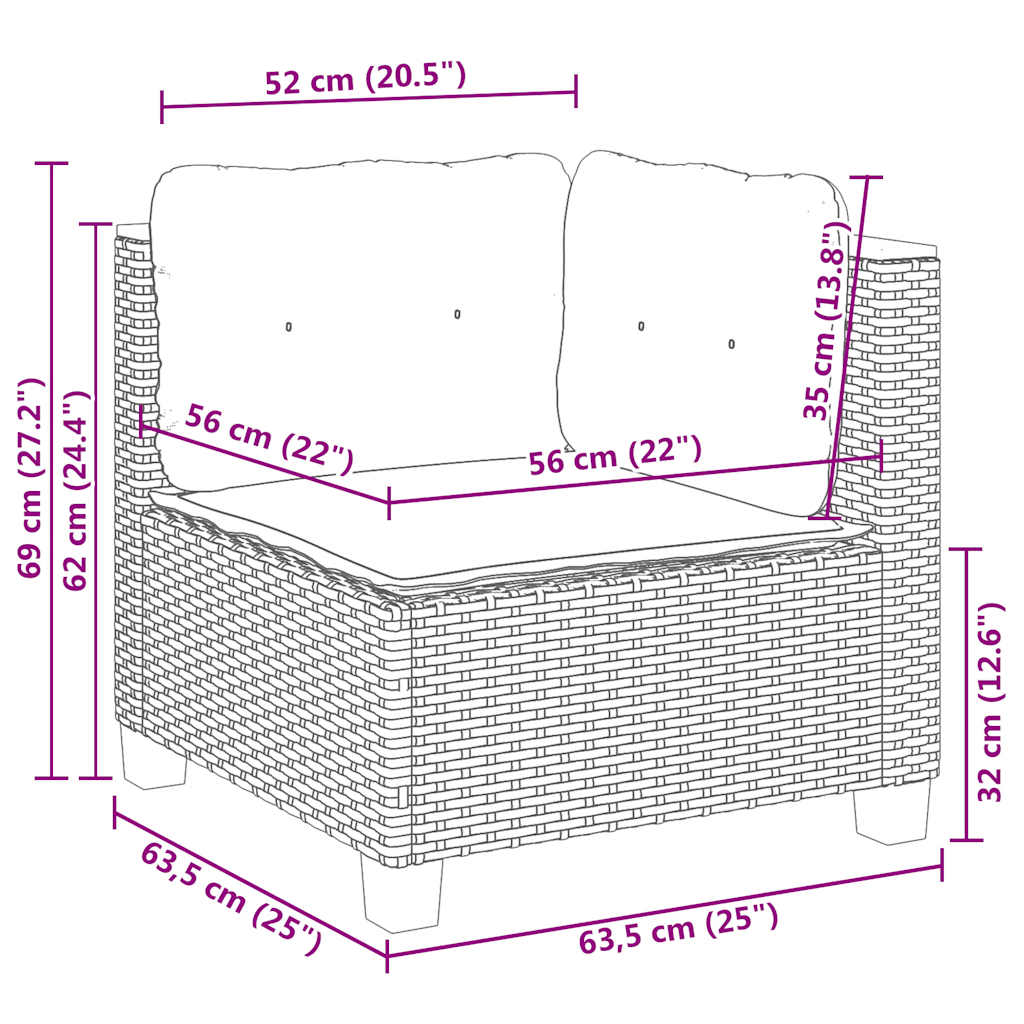 8 részes fekete polyrattan kerti ülőgarnitúra párnákkal