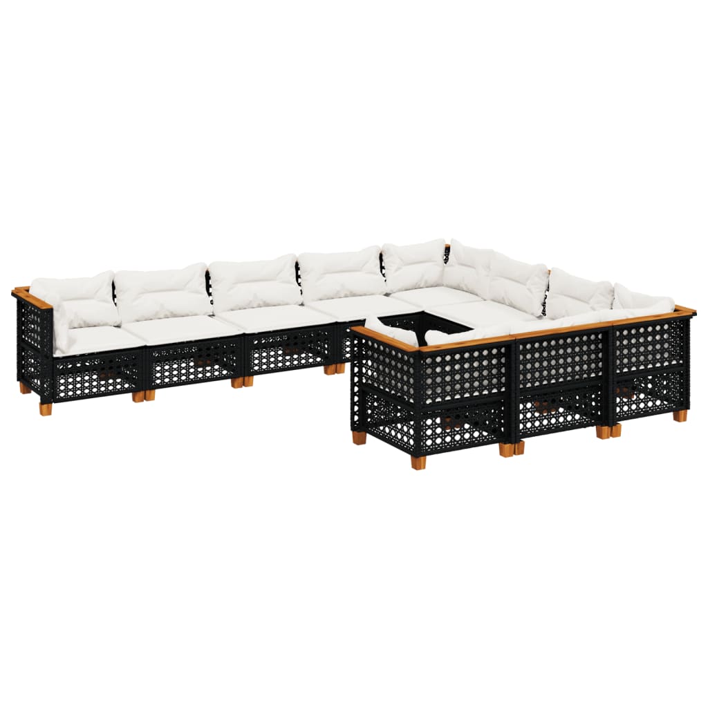 10 részes fekete polyrattan kerti ülőgarnitúra párnákkal
