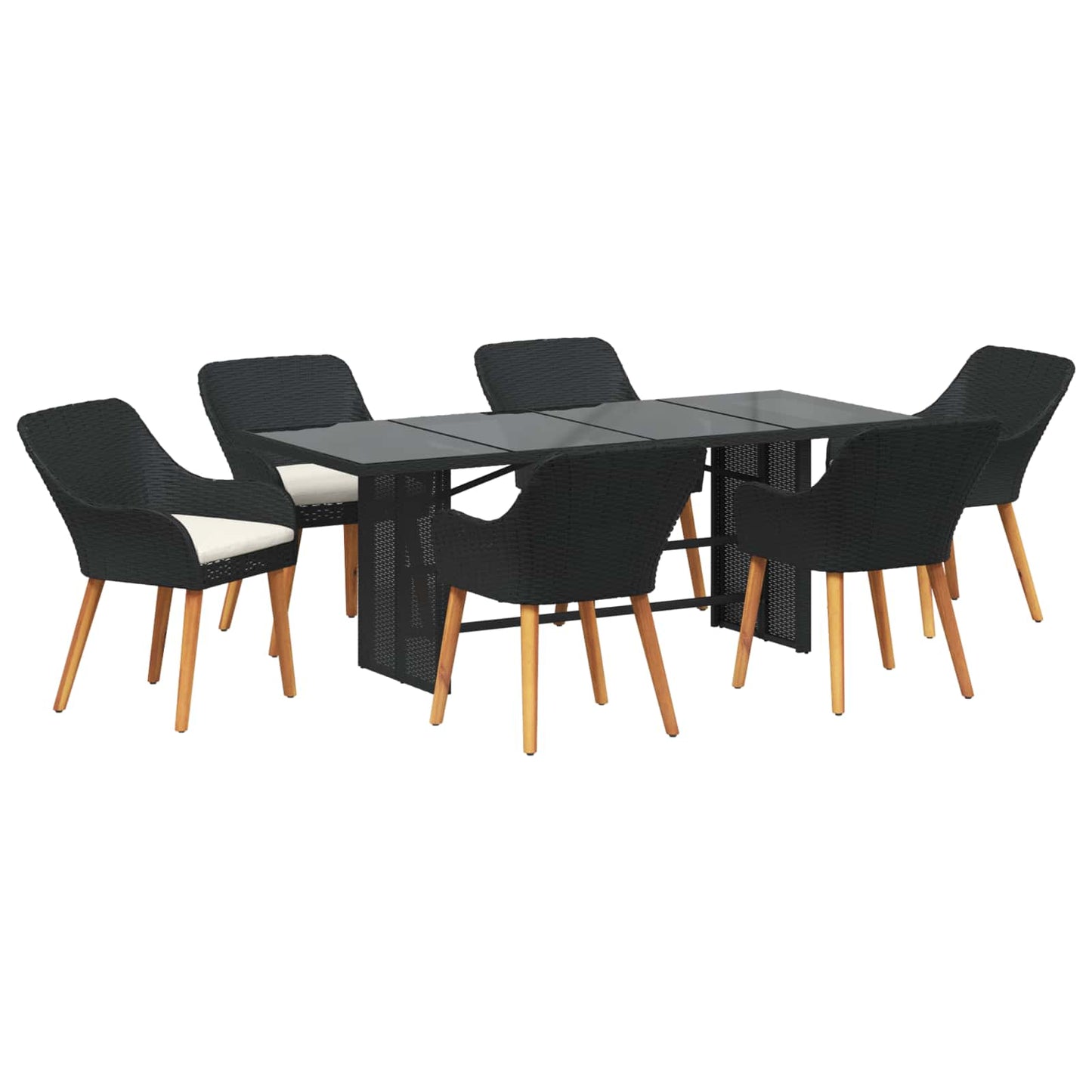 Kert étkező szett párnával 7 pcs Fekete polirattan