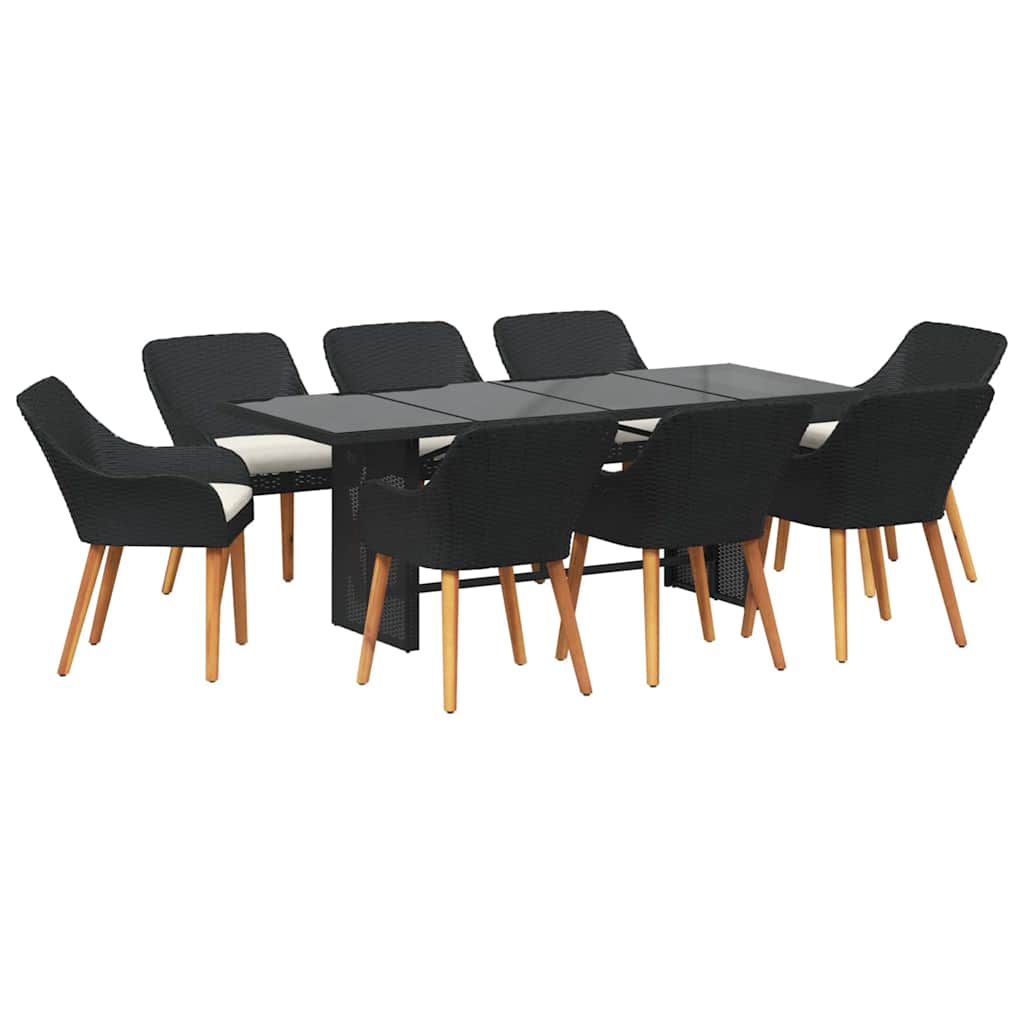Kert étkező szett párnával 9 pcs Fekete polirattan