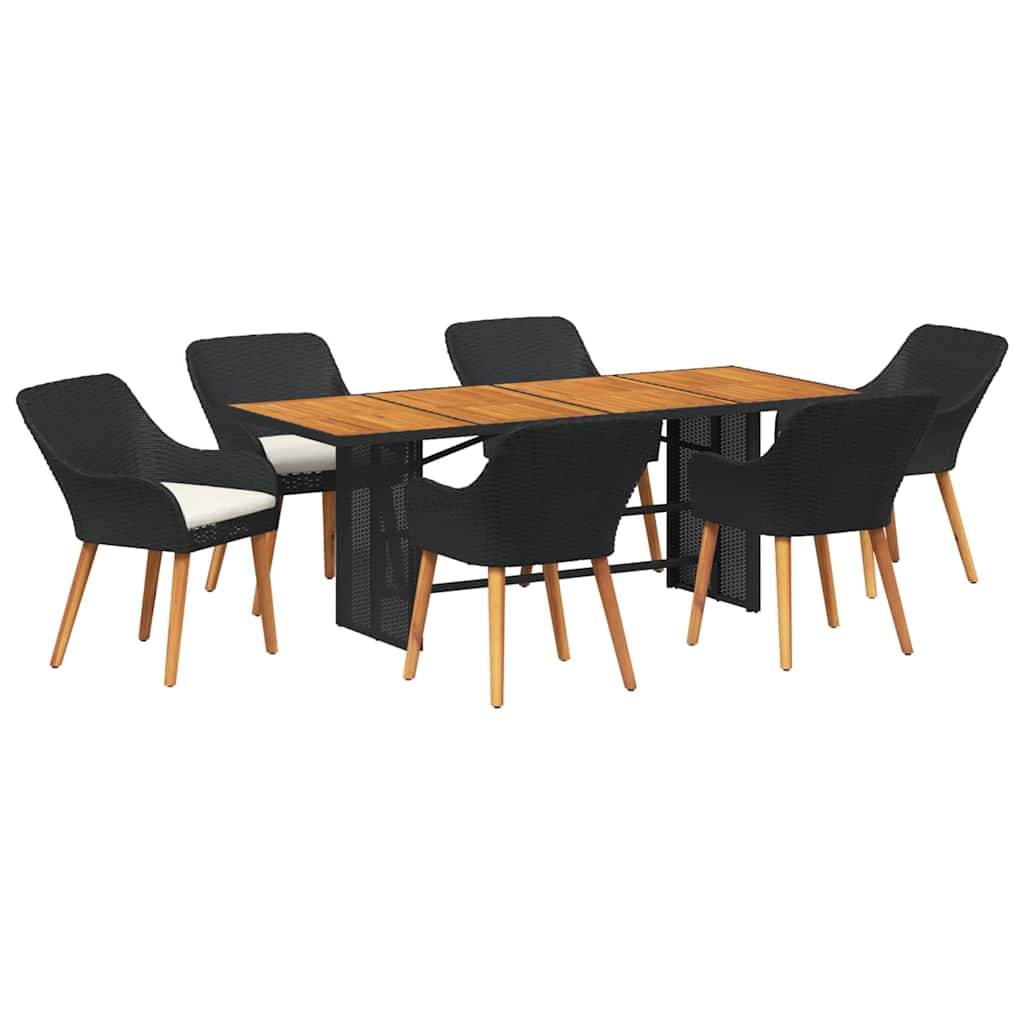 Kert étkező szett párnával 7 pcs Fekete polirattan