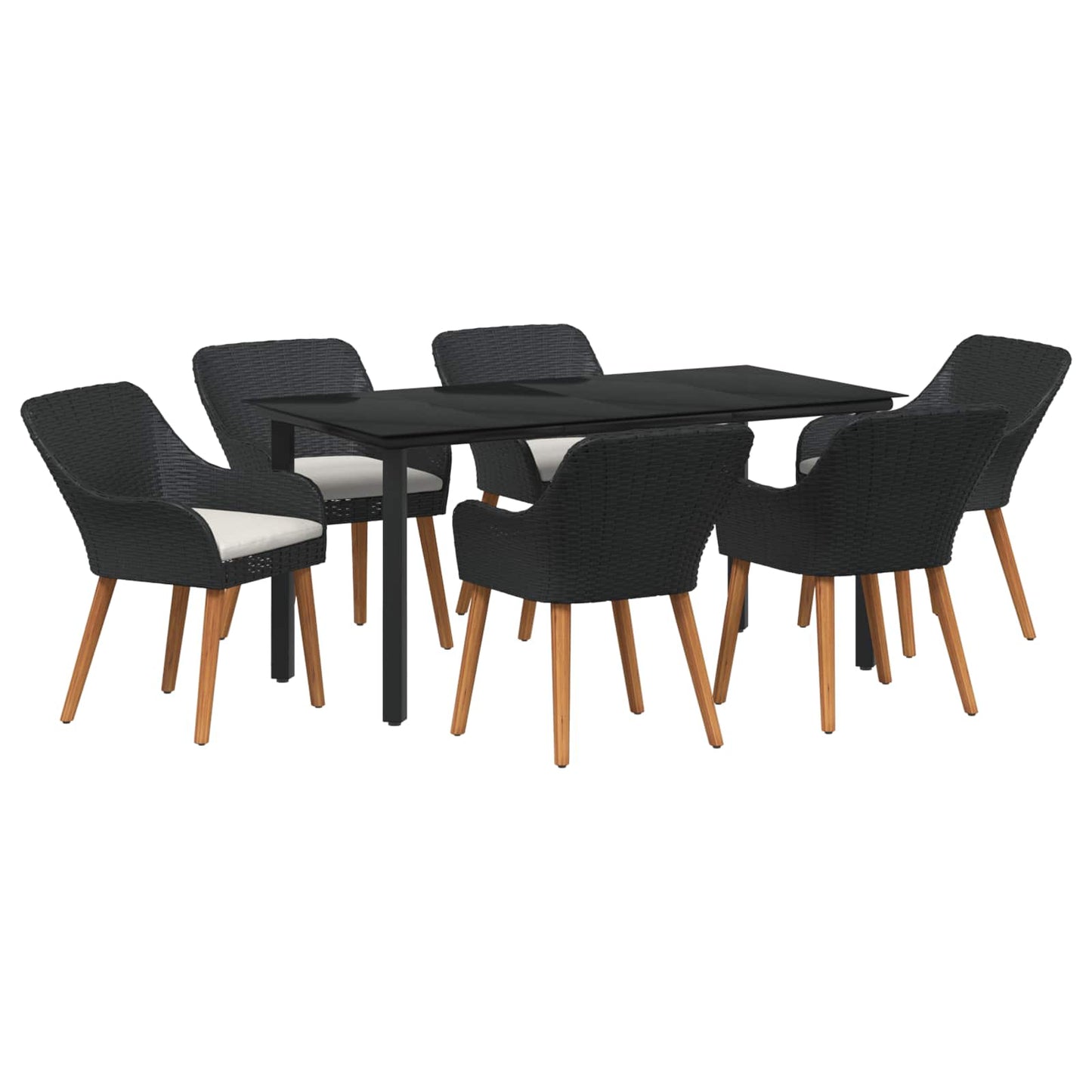 Kert étkező szett párnával 7 pcs Fekete polirattan