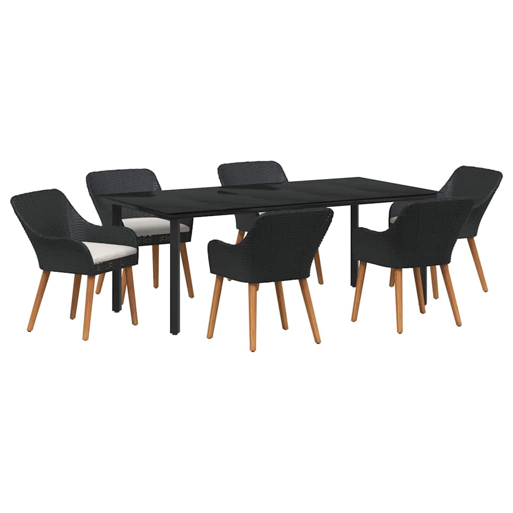 Kert étkező szett párnával 7 pcs Fekete polirattan