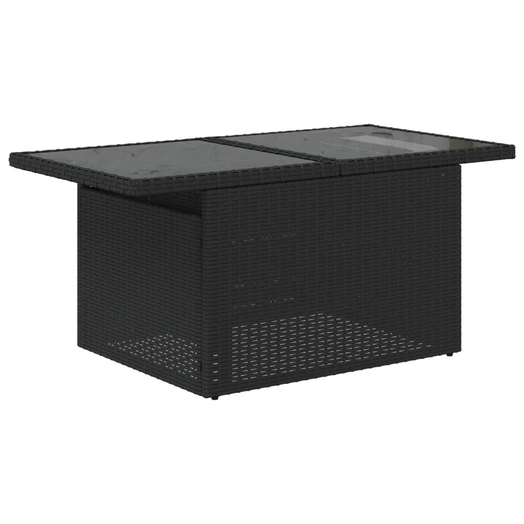 2 részes fekete polyrattan és üveg kerti kanapészett párnákkal