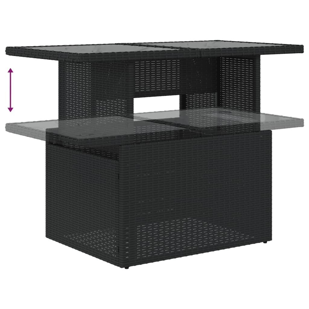 2 részes fekete polyrattan és üveg kerti kanapészett párnákkal