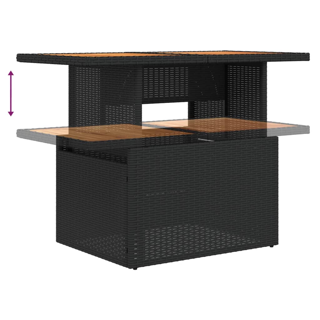 2 részes fekete polyrattan/akácfa kerti kanapészett párnákkal