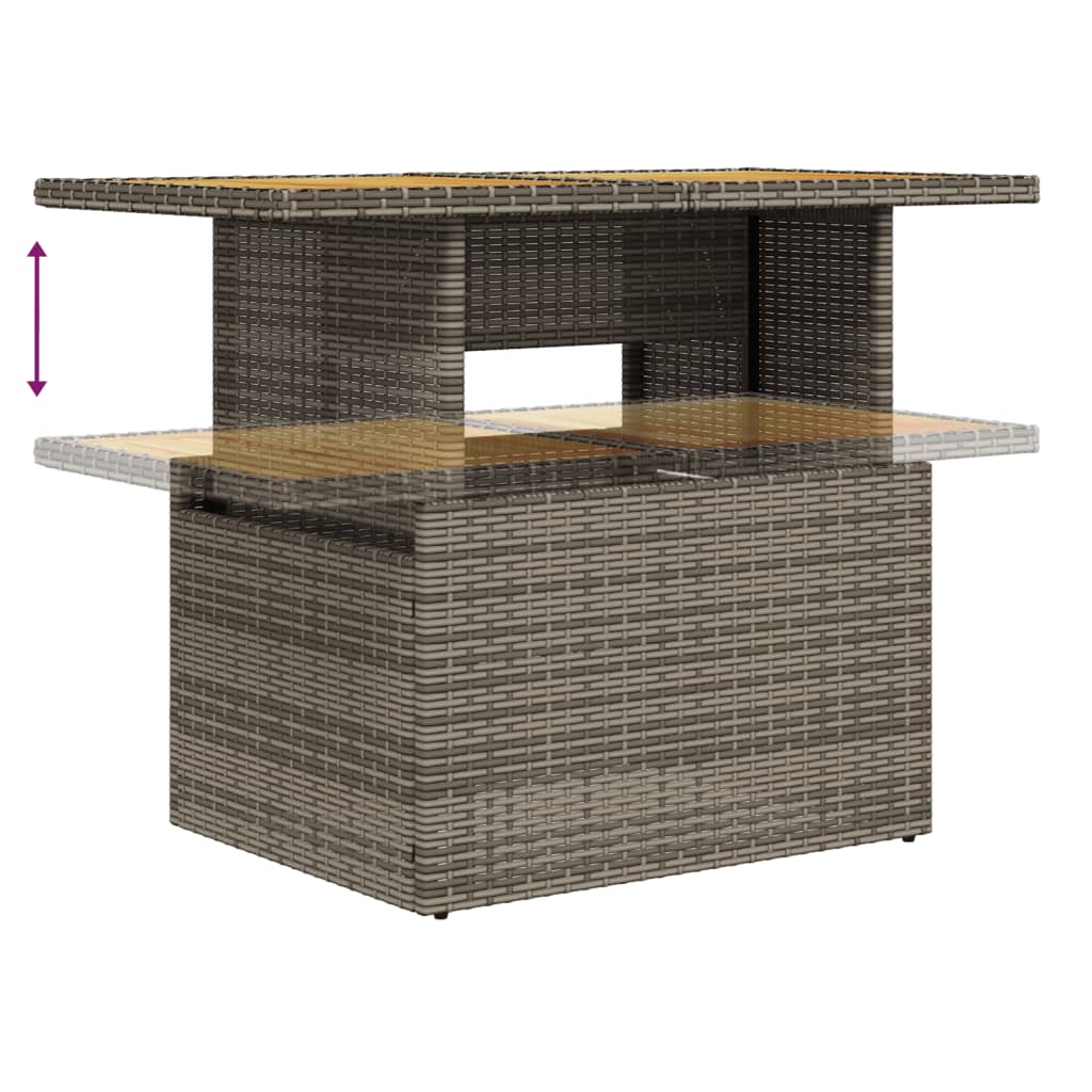 2 részes szürke polyrattan/akácfa kerti kanapészett párnákkal