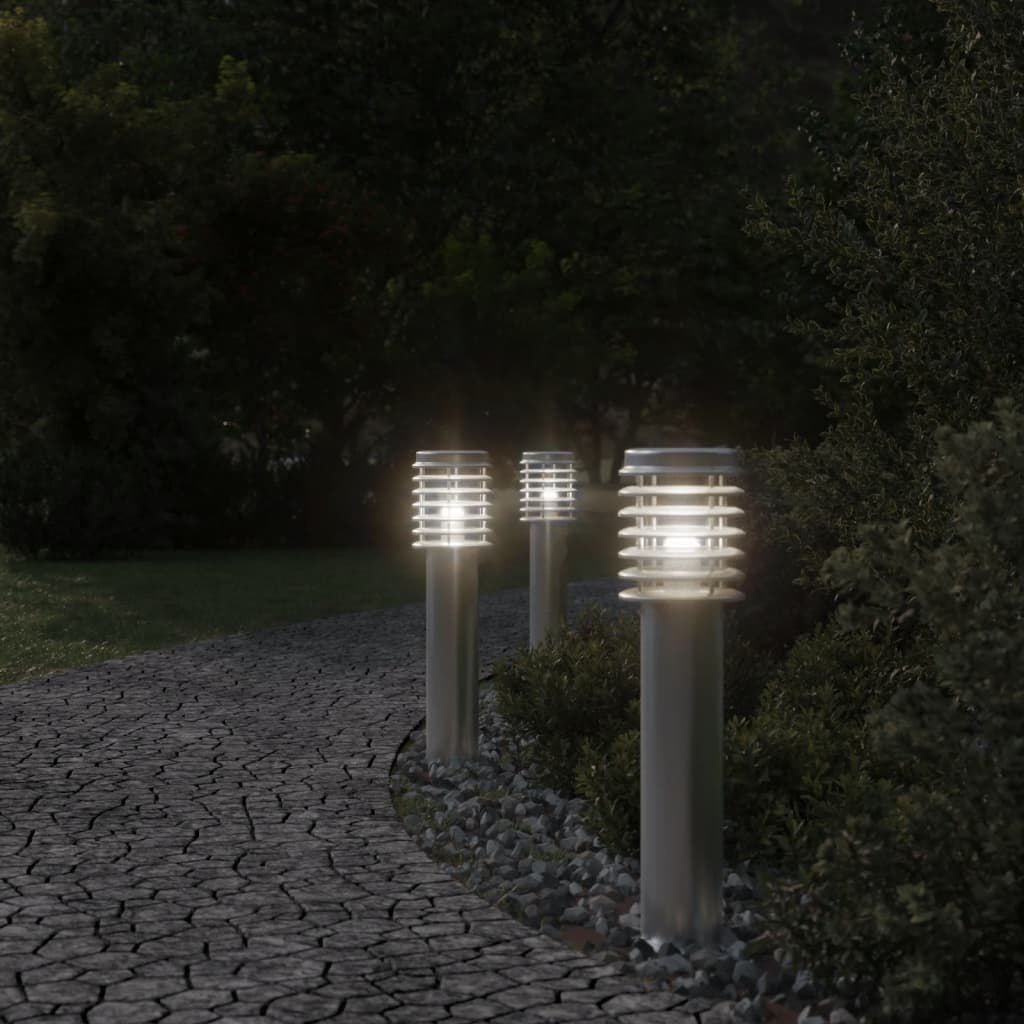 3 db ezüstszínű rozsdamentes acél kültéri állólámpa 60 cm