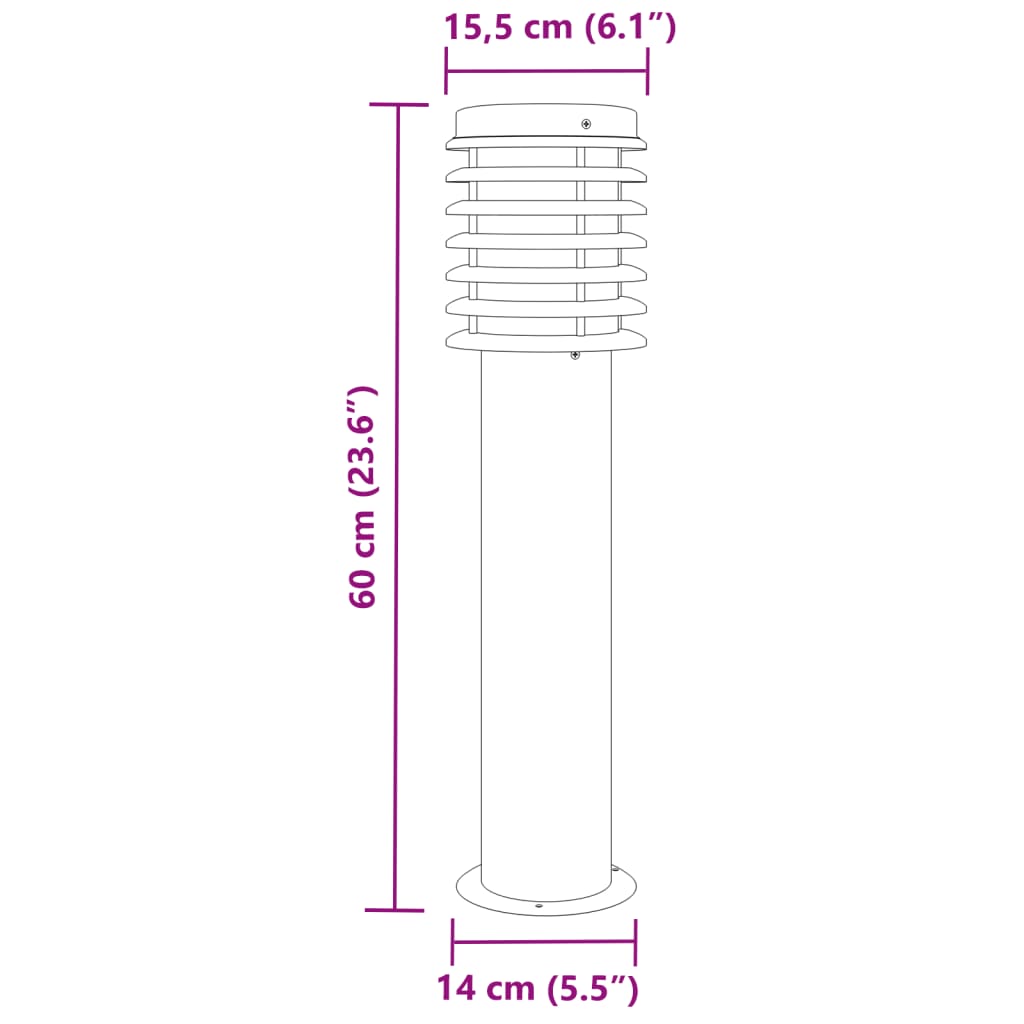 3 db ezüstszínű rozsdamentes acél kültéri állólámpa 60 cm