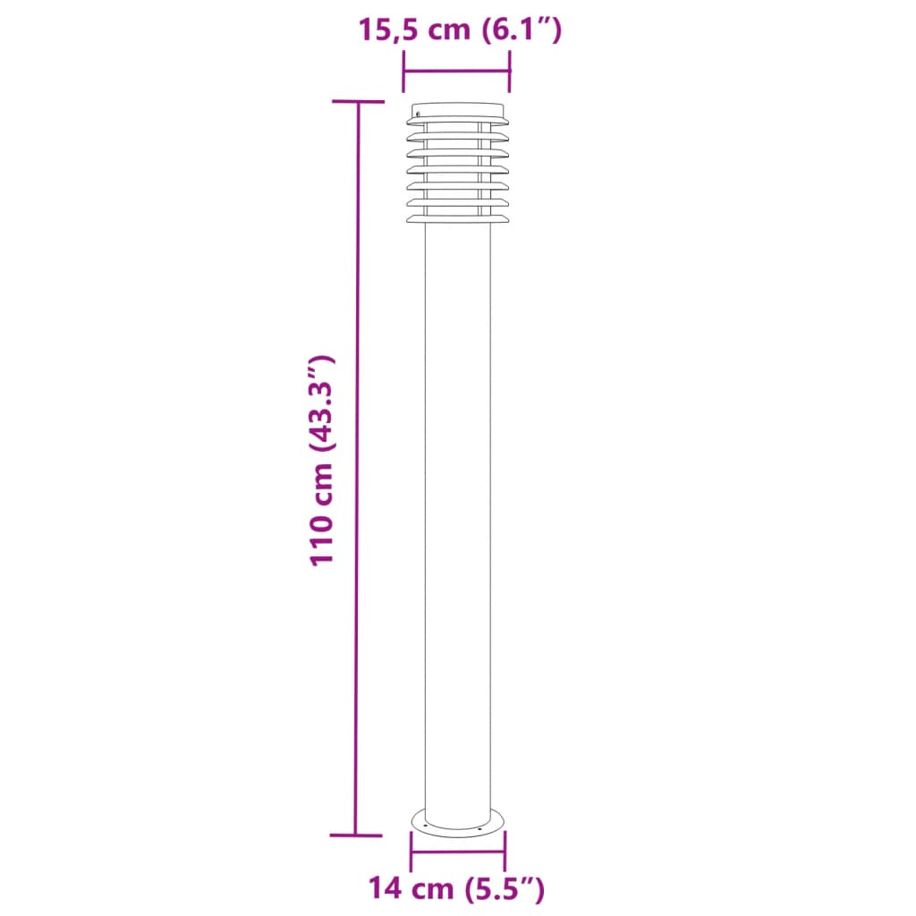 ezüstszínű rozsdamentes acél kültéri állólámpa 110 cm